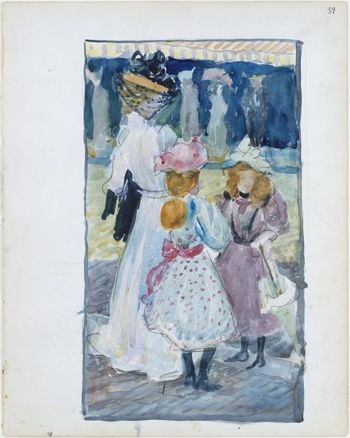 Two Girls And A Woman In A Veiled Hat — Maurice Brazil Prendergast