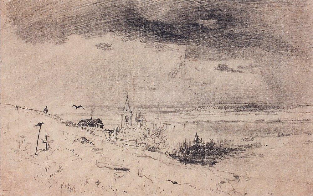 The Old Churchyard On The Banks Of The Volga — Aleksey Savrasov