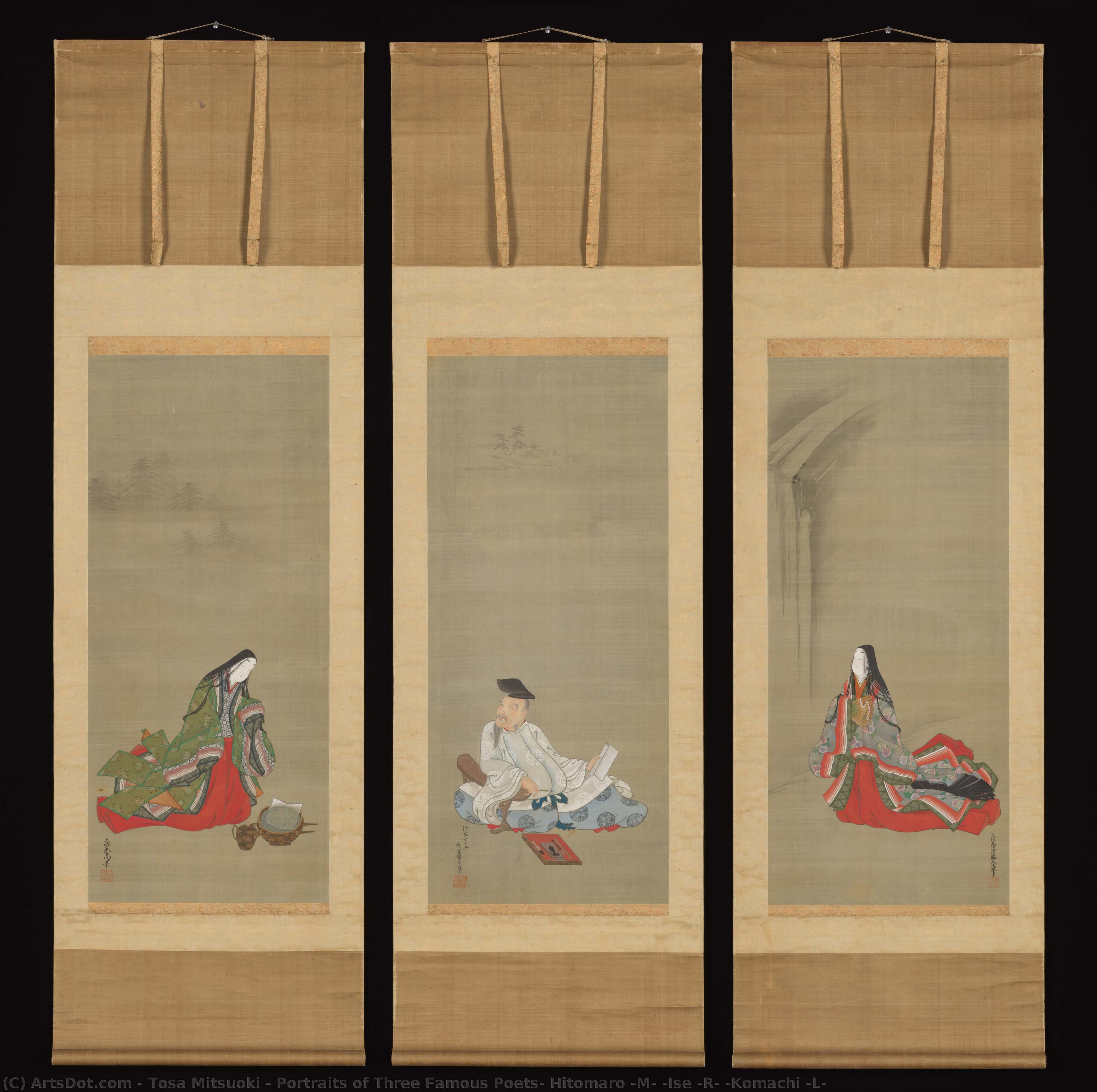 Portraits Of Three Famous Poets: Hitomaro (m) ・ise (r) ・komachi (l) — Tosa Mitsuoki