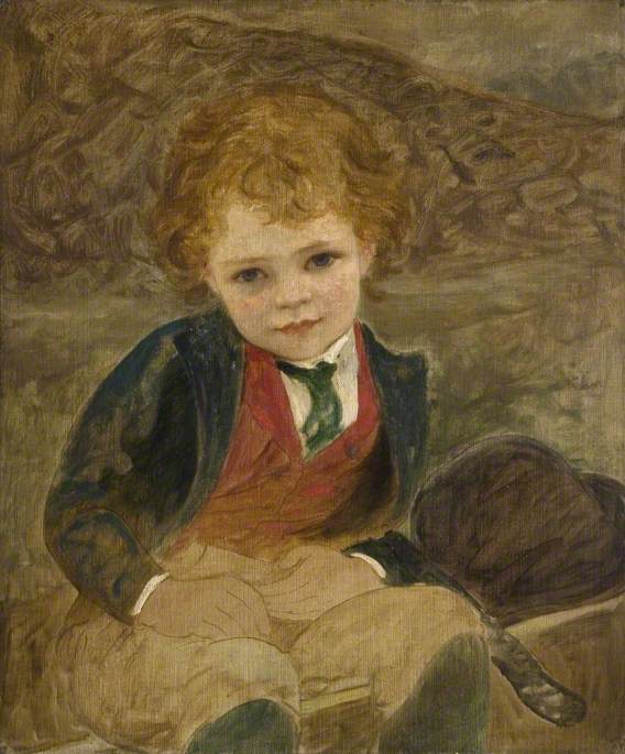Study Of A Boy Sitting In A Wheelbarrow — Louisa Starr Canziani