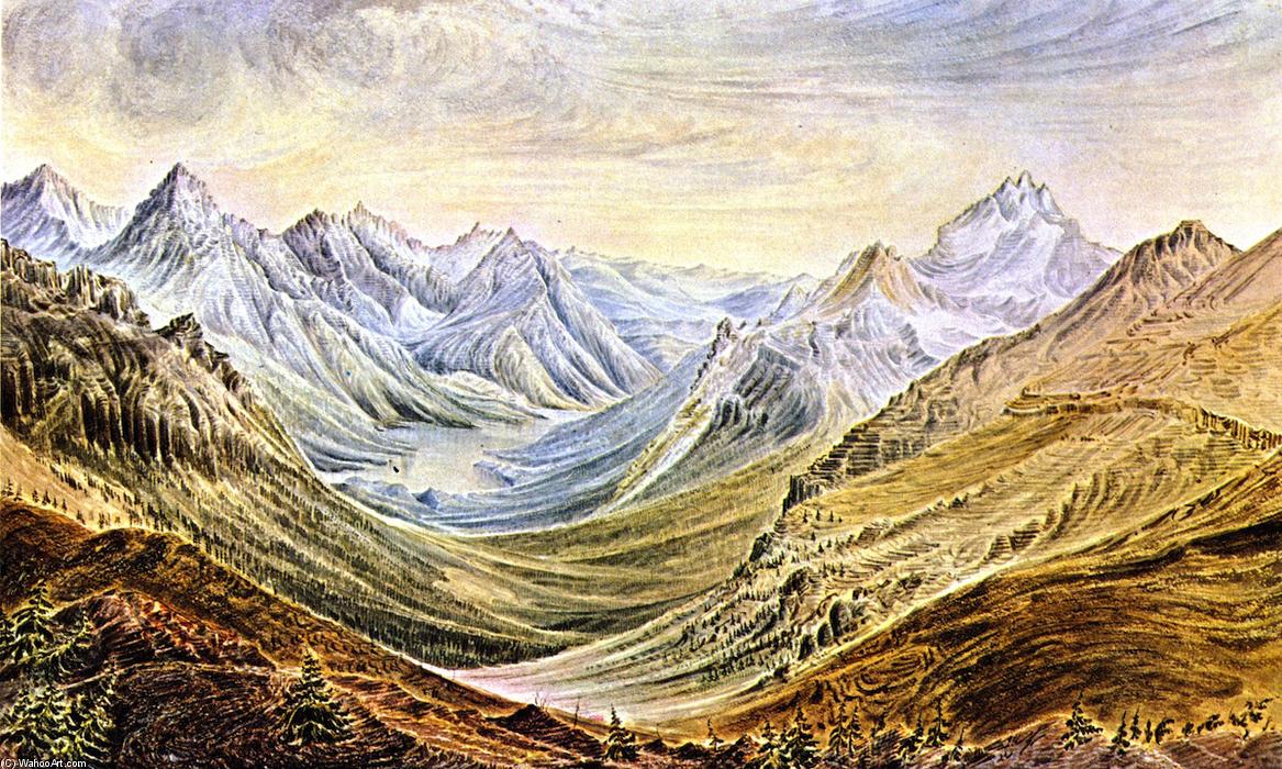 View From Monument At Summit Looking West Along 49th Parallel. Highest Peak Kintla Range Bears S. 25 W. — James Madison Alden
