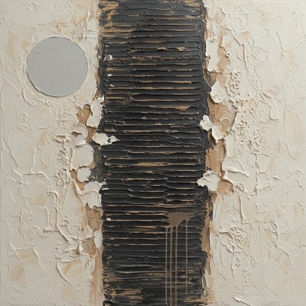 Monolithische Echos Erodierender Zeit In Strukturierter Kohle- Und Cremelack-impasto — David Moreau