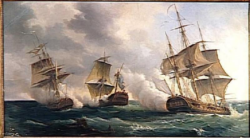 Combat Des Fregates Francaises La Nymphe Et L'amphitrite Contre Le Vaisseau Anglais L'argo11 Fevrier 1783 — Pierre Julien Gilbert