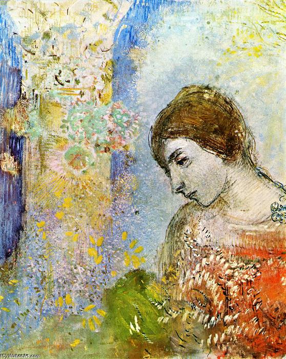Woman With Pillar Of Flowers — Odilon Redon