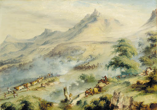A Patrol Under The Command Of Captain Fisher Charged By Macomo's Kafirs In Van Beulen's Hoek, Kat River — Thomas Baines