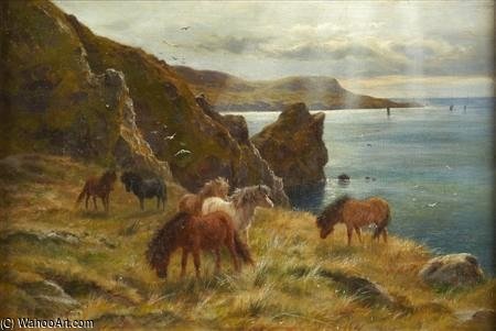 Shetland Ponies On Bressay Sound — Louis Bosworth Hurt