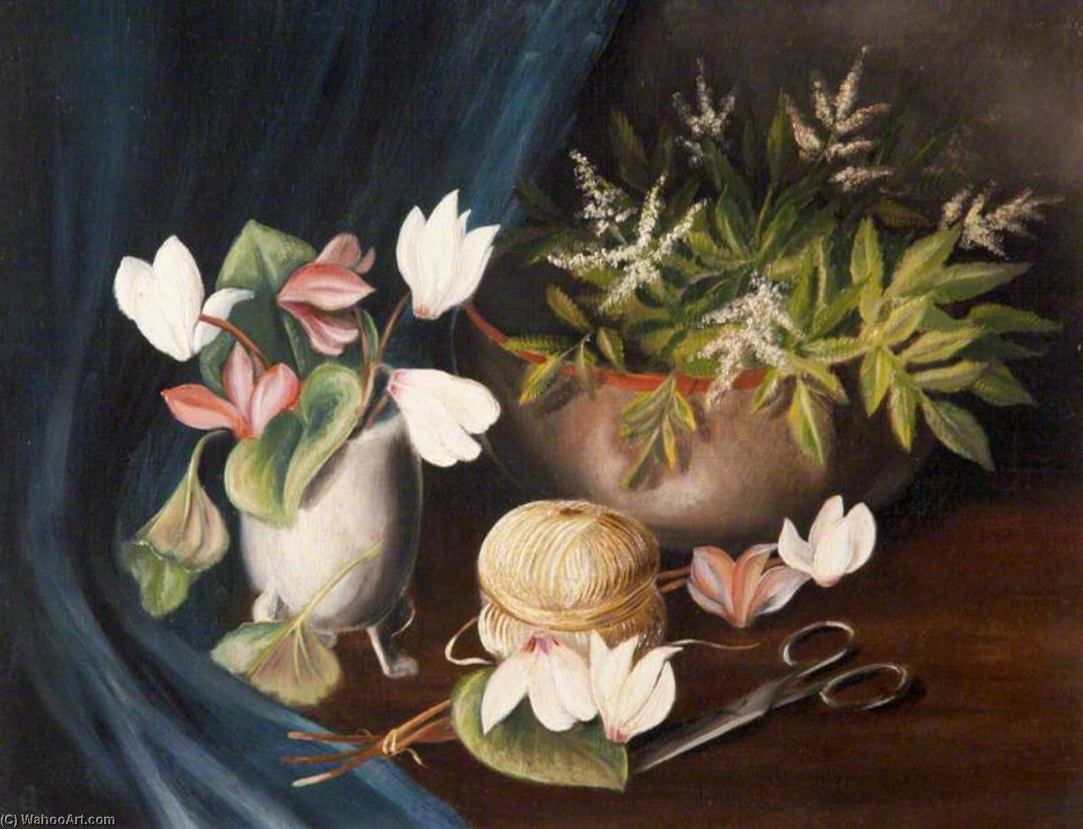 Still Life Of Cyclamen, Astilbes And Scissors — Rosalie Chichester
