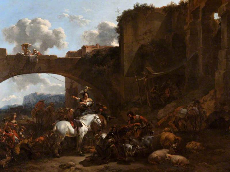 A Country Gathering By A Bridge — Nicolaes Pietersz Berchem