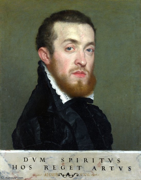 Bust Portrait Of A Young Man With An Inscription — Moroni, Giovanni Battista