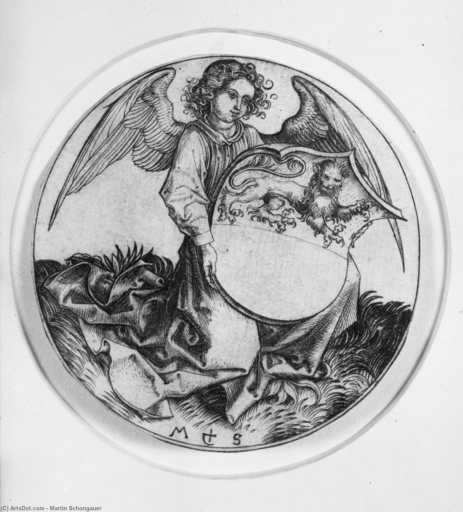 Shield With A Lion ,held By An Angel — Martin Schongauer