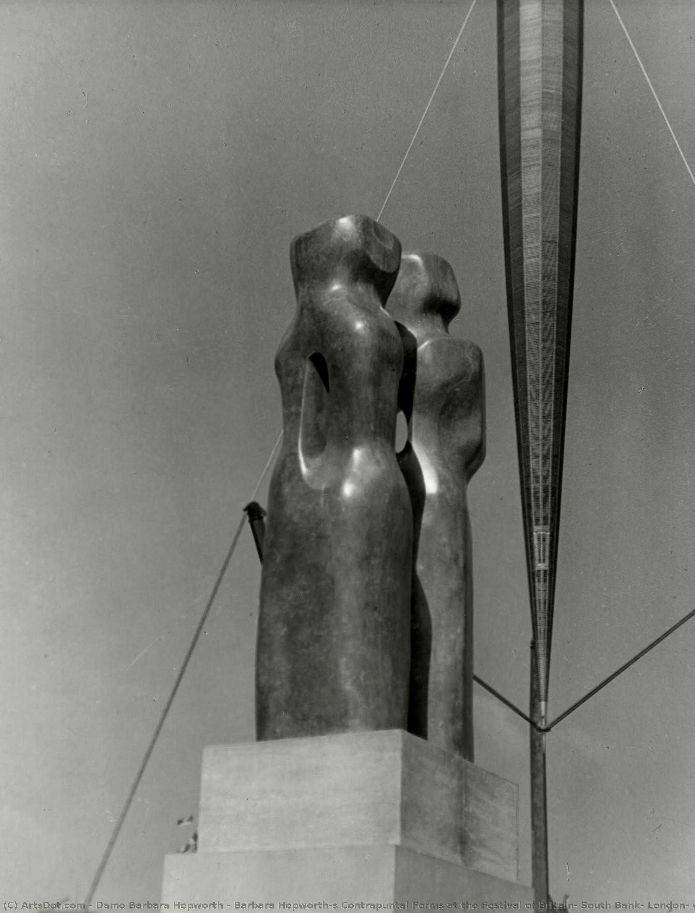 Barbara Hepworth’s Contrapuntal Forms At The Festival Of Britain, South Bank, London, With The Skylon, 1951. Photograph By Anthony Panting — Barbara Hepworth