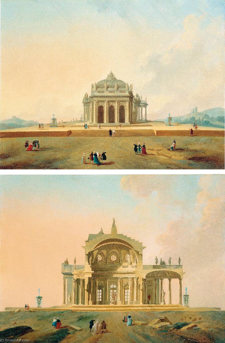 Fantastical Architectural Studies With Figures — Pierre Antoine De Machy
