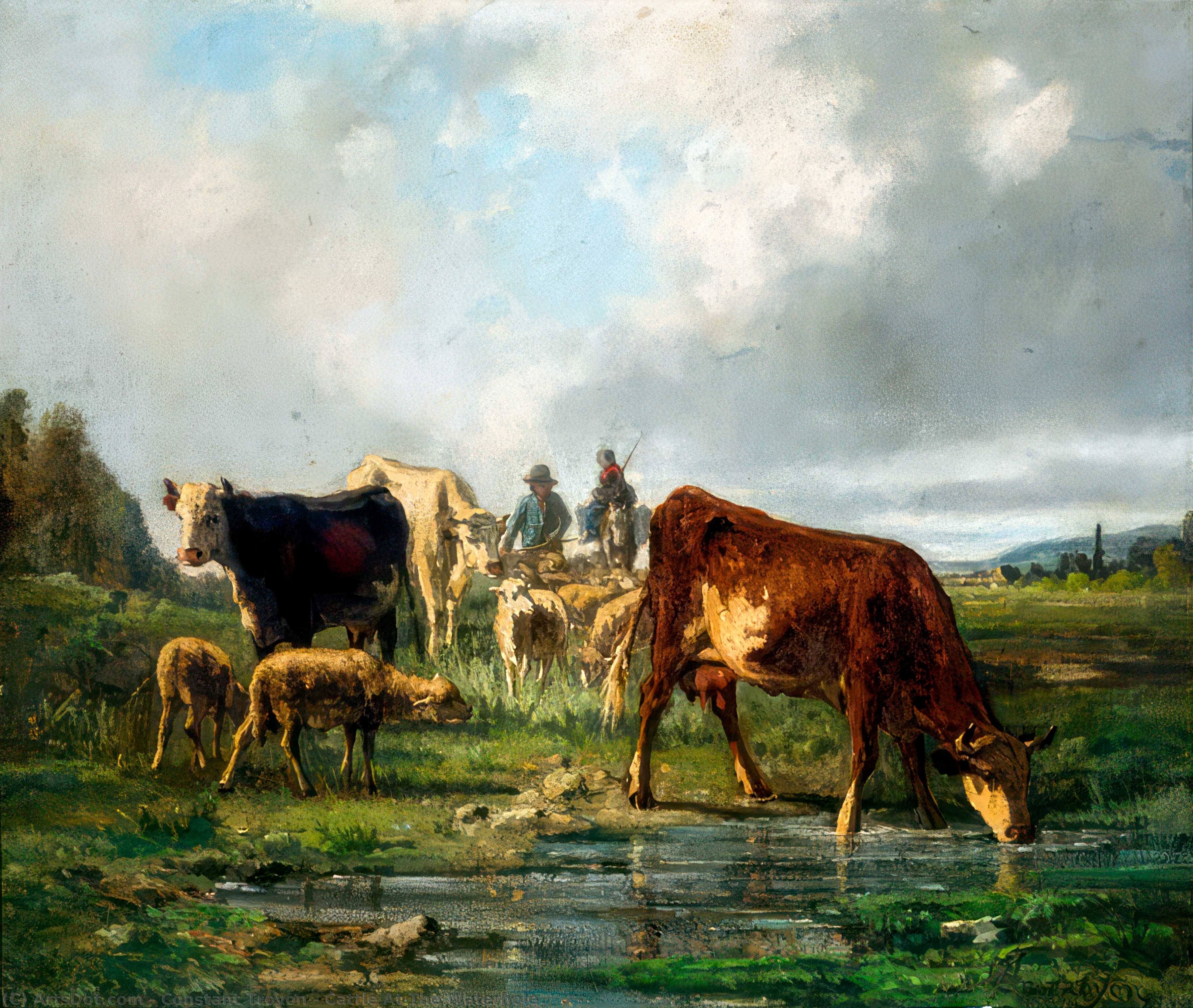 Cattle At The Waterhole — Constant Troyon