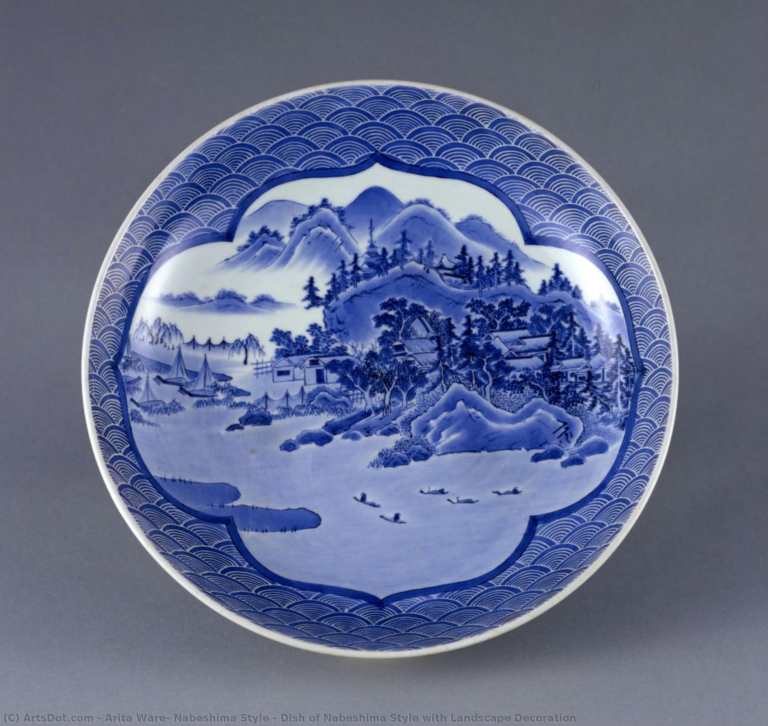 Dish Of Nabeshima Style With Landscape Decoration — Arita Ware, Nabeshima Style