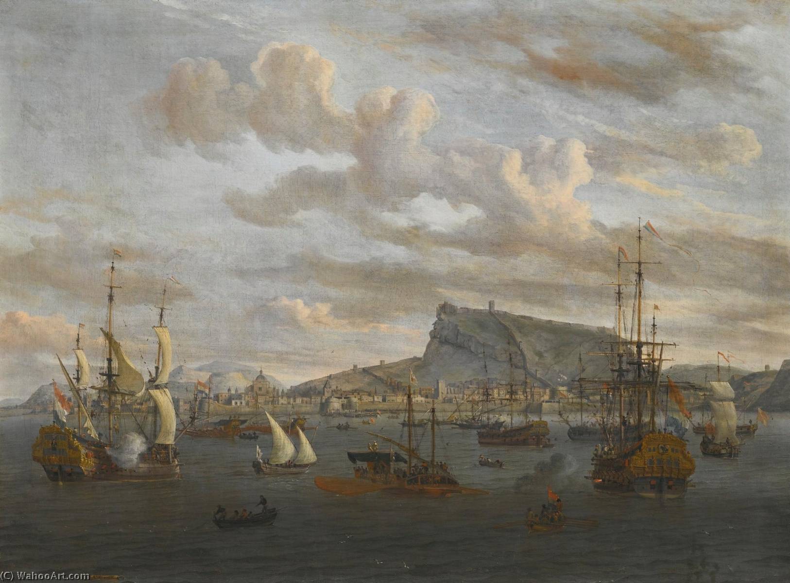 A View Of Nafplion In Greece, With Dutch Indiamen, Galleys And Other Vessels Offshore — Abraham Storck (sturckenburch)