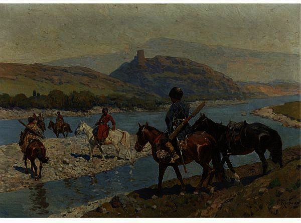 Cossacks Crossing The River — Franz Alexeevich Roubaud