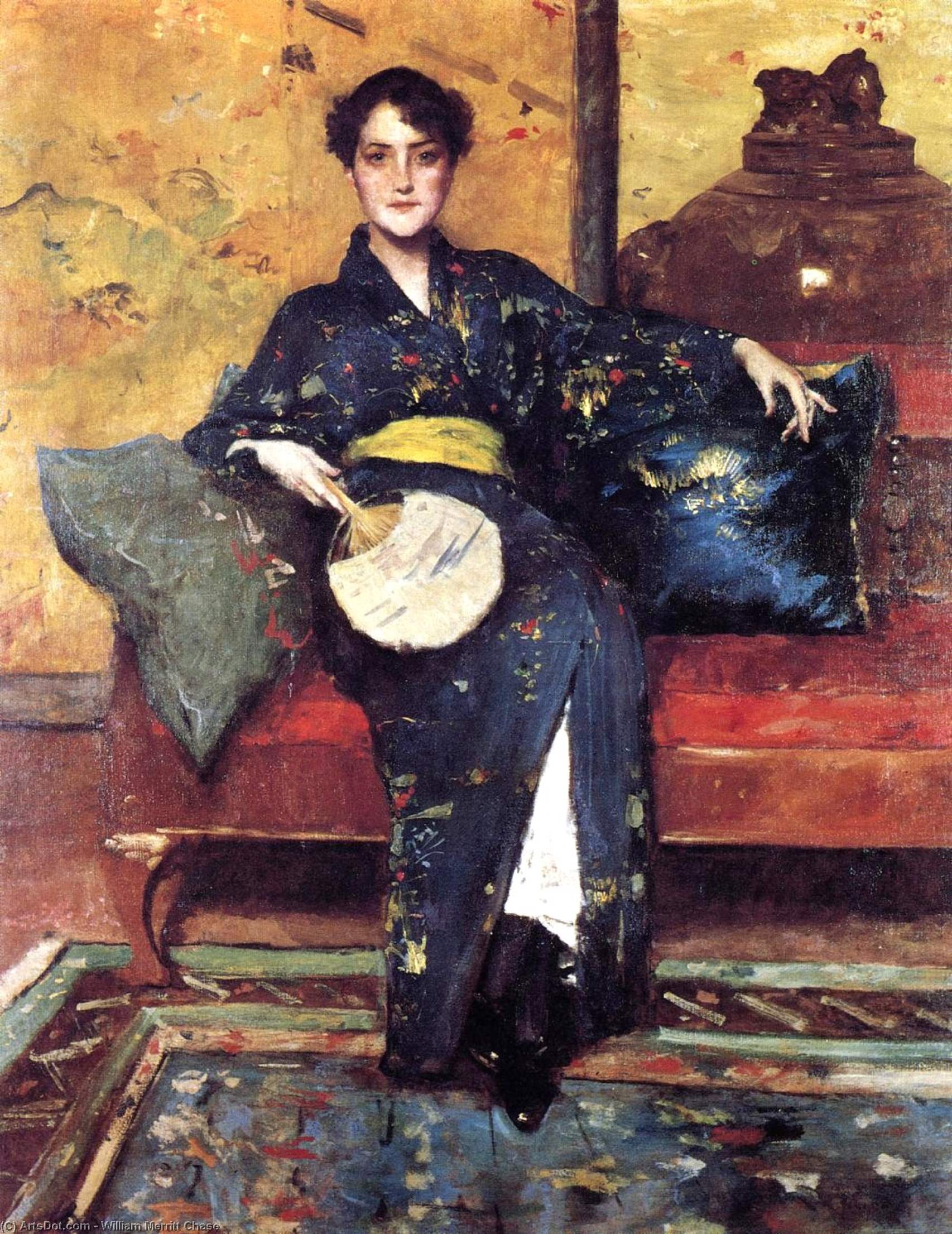 The Blue Kimono, Aka Girl In Blue Kimono — William Merritt Chase