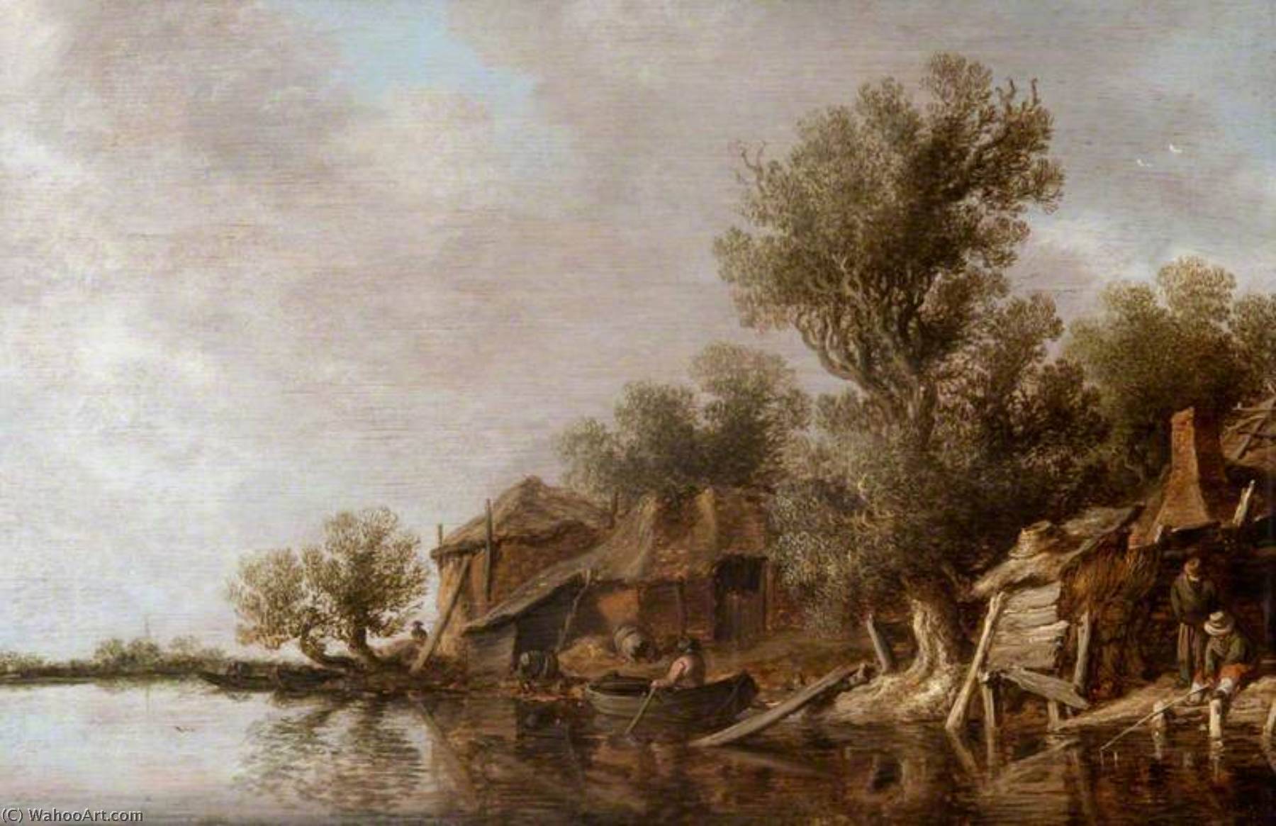 Cottages And Fishermen By A River — Jan Josephszoon Van Goyen