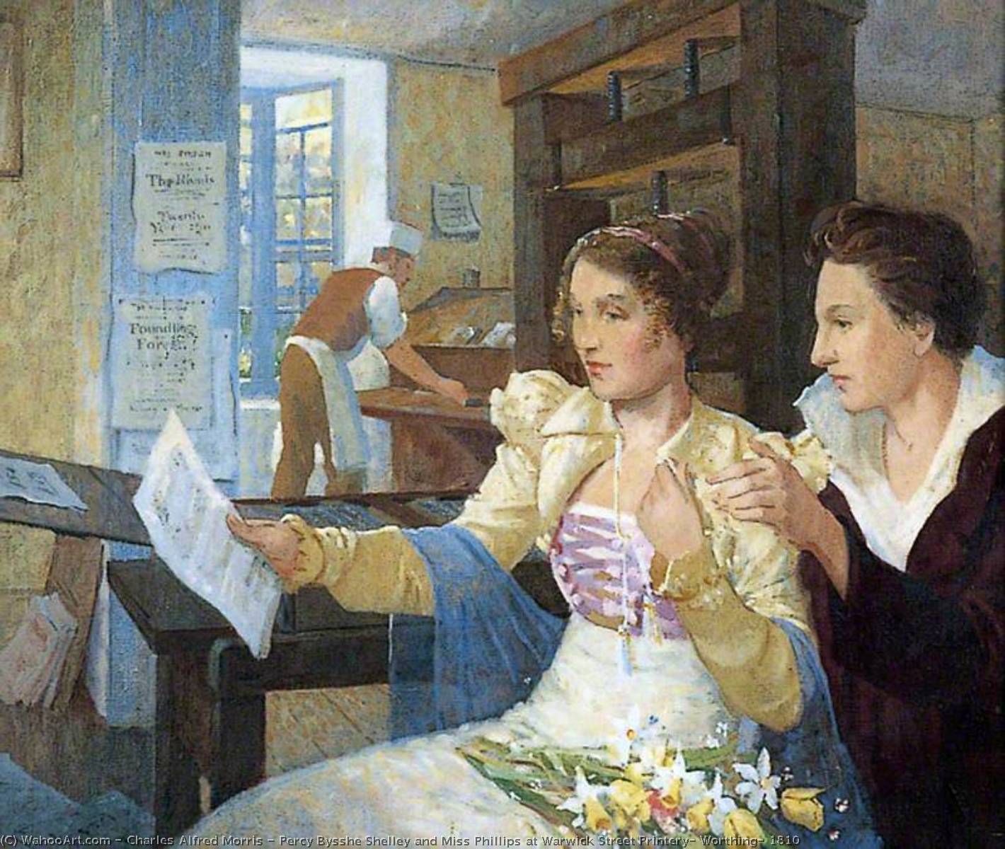 Percy Bysshe Shelley And Miss Phillips At Warwick Street Printery, Worthing, 1810 — Charles Alfred Morris