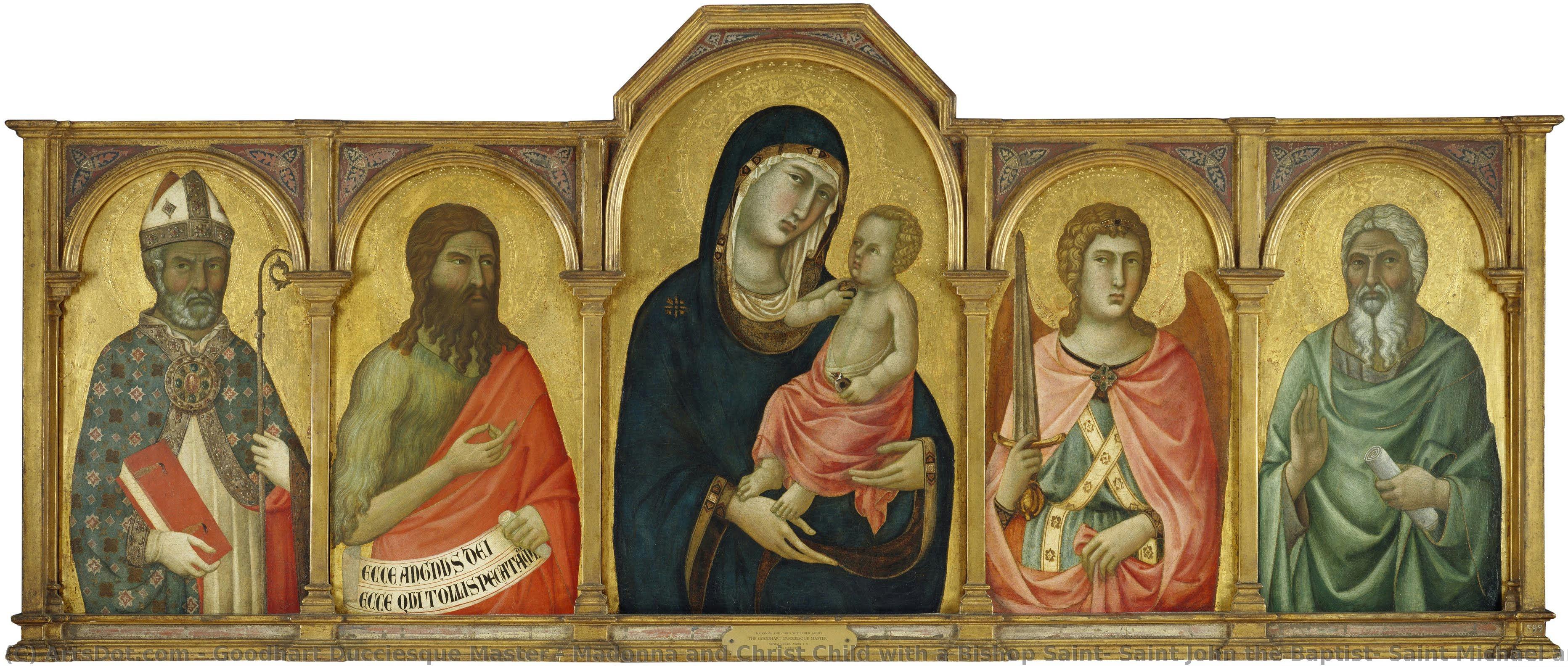Madonna And Christ Child With A Bishop Saint, Saint John The Baptist, Saint Michael And An Unidentified Saint — Goodhart Ducciesque Master