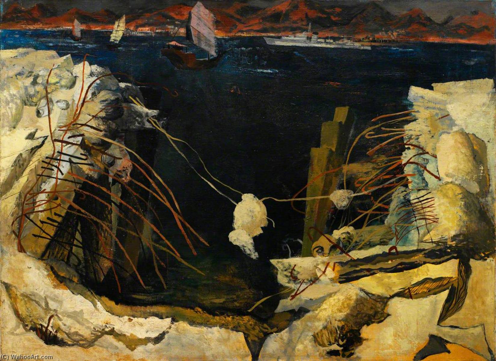 A Crater In The Naval Dockyard, Hong Kong — Leonard Henry Rosoman