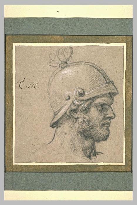 Tête D'homme Barbu, Casqué, De Profil — Charles Le Brun