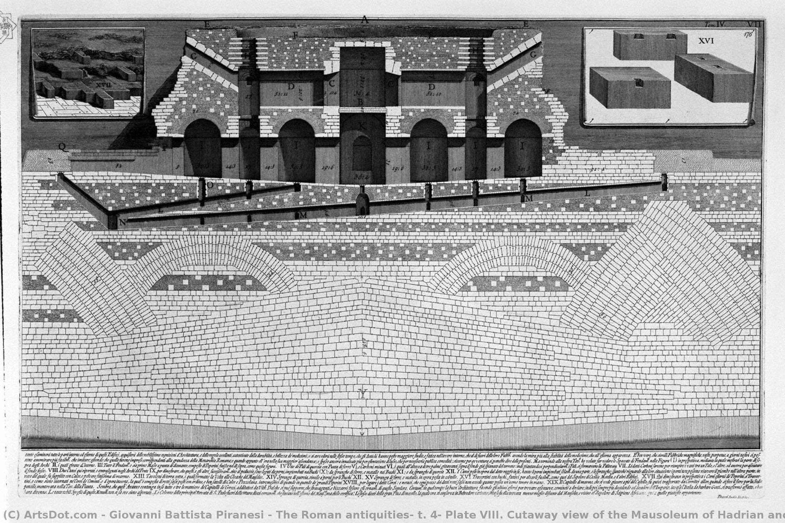 The Roman Antiquities, T. 4, Plate Viii. Cutaway View Of The Mausoleum Of Hadrian And The Elio Bridge St. Angel. — Giovanni Battista Piranesi