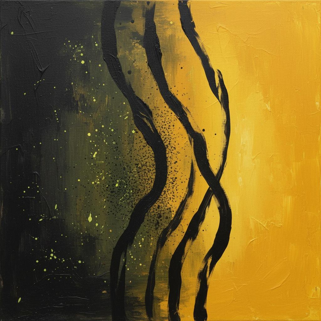 Golden Emergence Amidst The Charcoal Void: A Monumental Study Of Spontaneous Motion — Christian Noiret