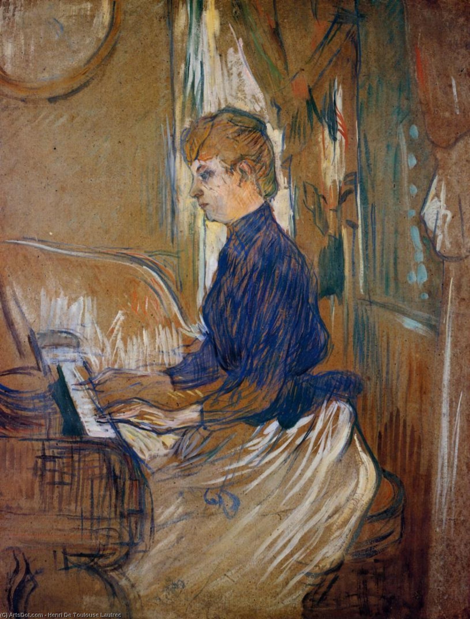 At The Piano - Madame Juliette Pascal In The Salon Of The Chateau De Malrome — Henri De Toulouse-lautrec
