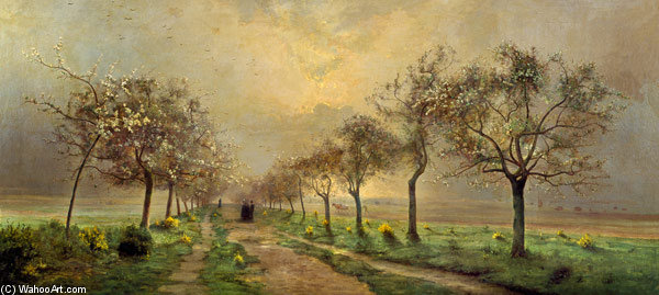 Blossoming Fruit-trees In The Early Morning Mist — Antoine Chintreuil