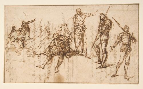 Two Standing Soldiers And Six Other Figures — Salvator Rosa