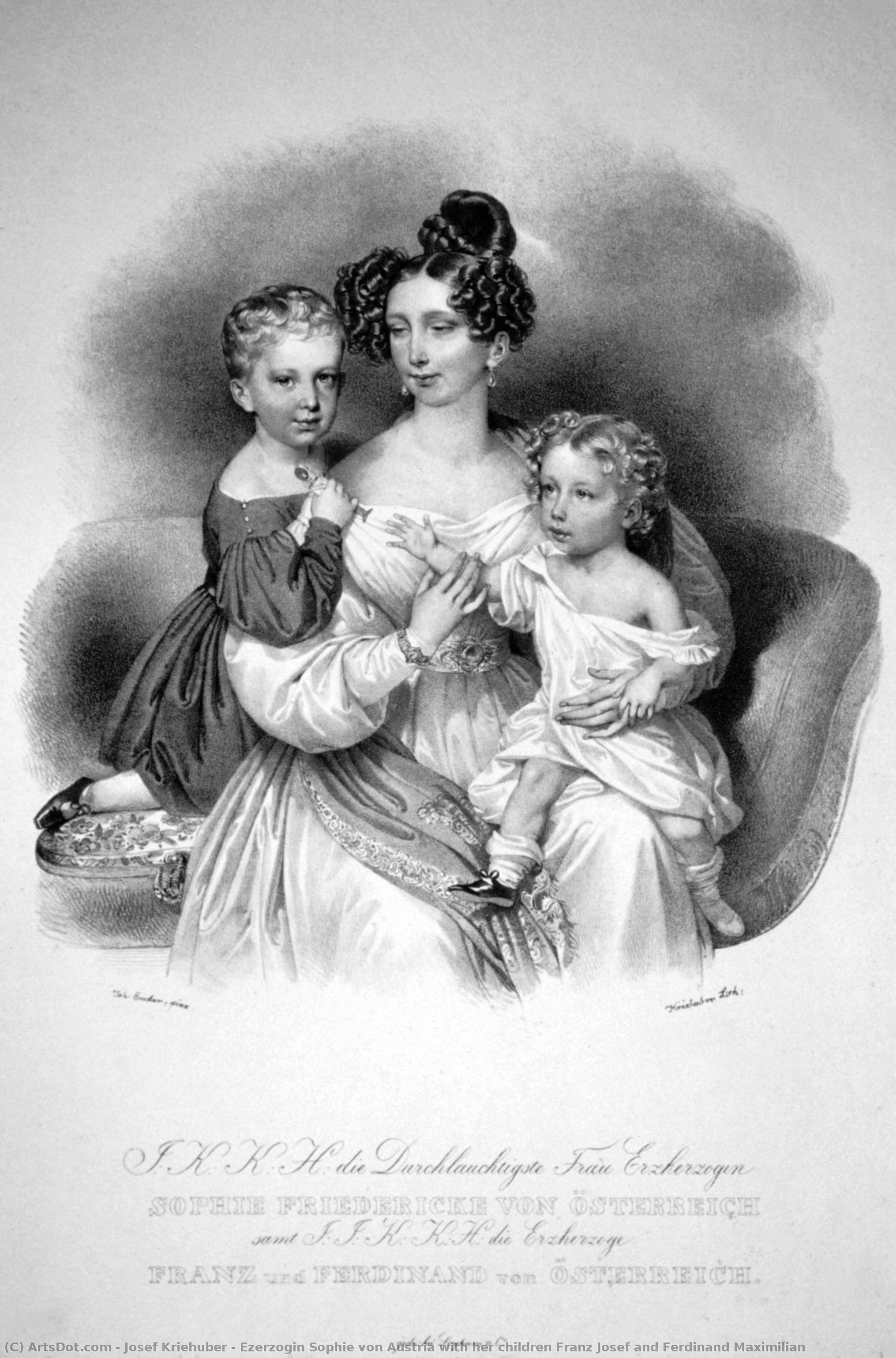 Ezerzogin Sophie Von Austria With Her Children Franz Josef And Ferdinand Maximilian — Josef Kriehuber