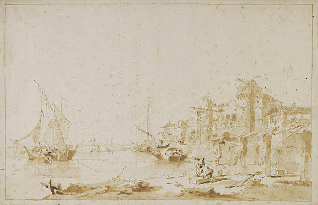 An Imaginary View Of A Venetian Lagoon, With A Fortress By The Shore — Francesco Lazzaro Guardi