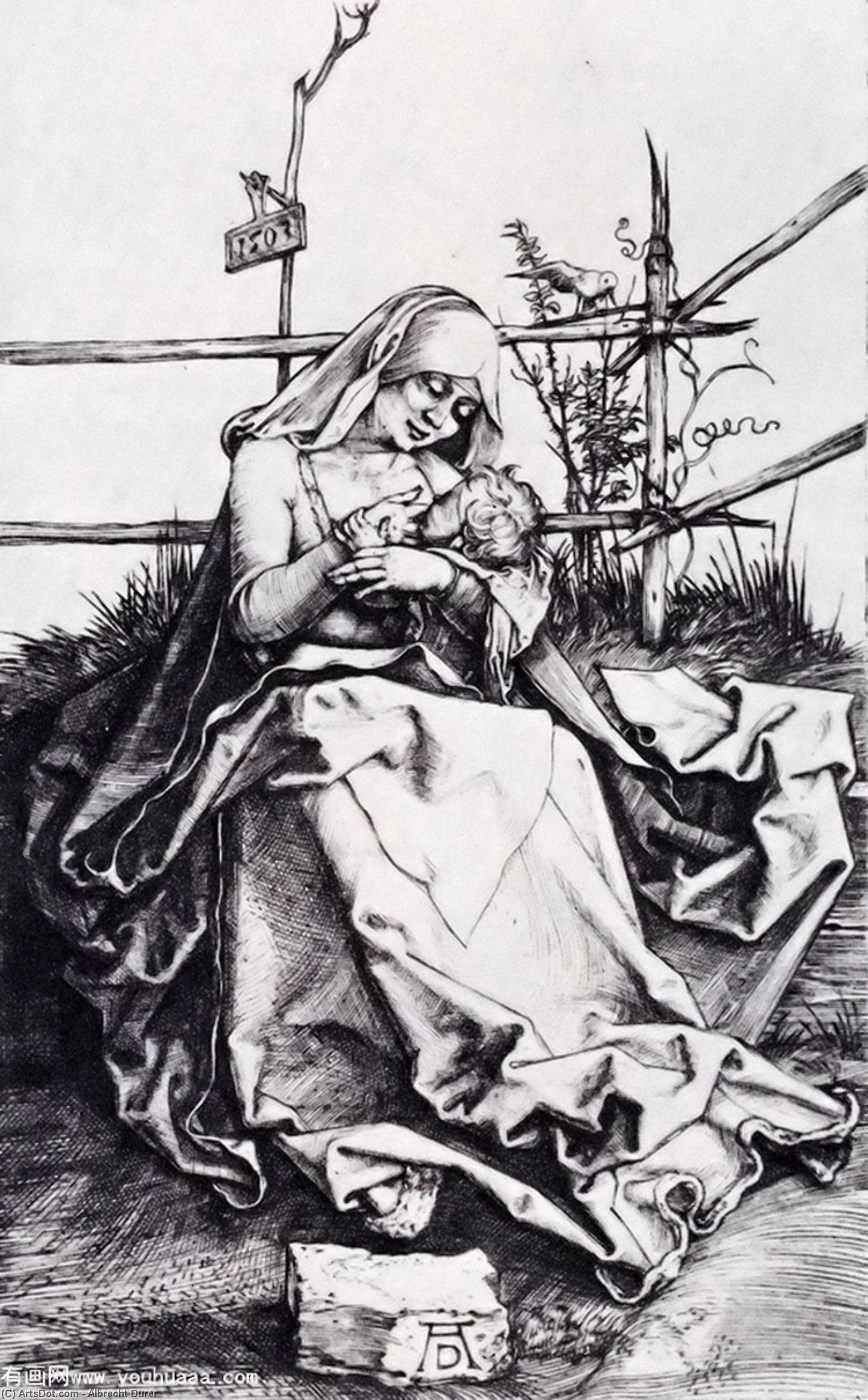 Madonna On A Grassy Bench — Albrecht Dürer
