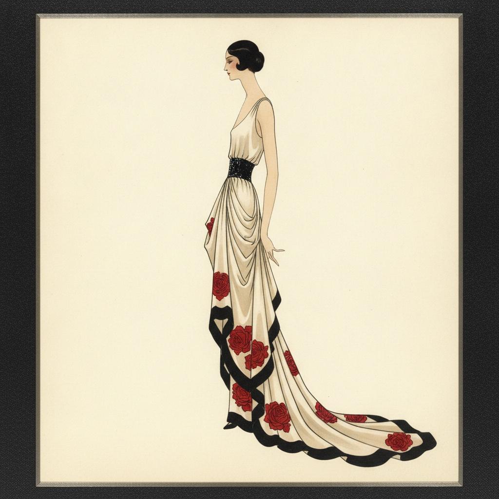 Crimson Roses Tracing A Black Silk Silhouette — Valentin Laurent De Courcey