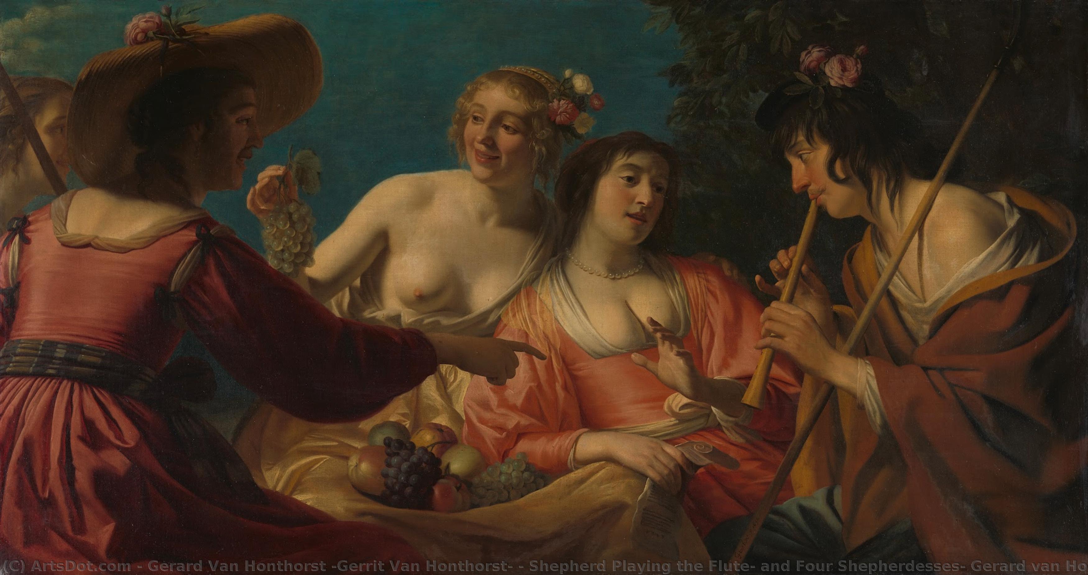 Shepherd Playing The Flute, And Four Shepherdesses, Gerard Van Honthorst, 1632 — Герхард Ван Хонторст
