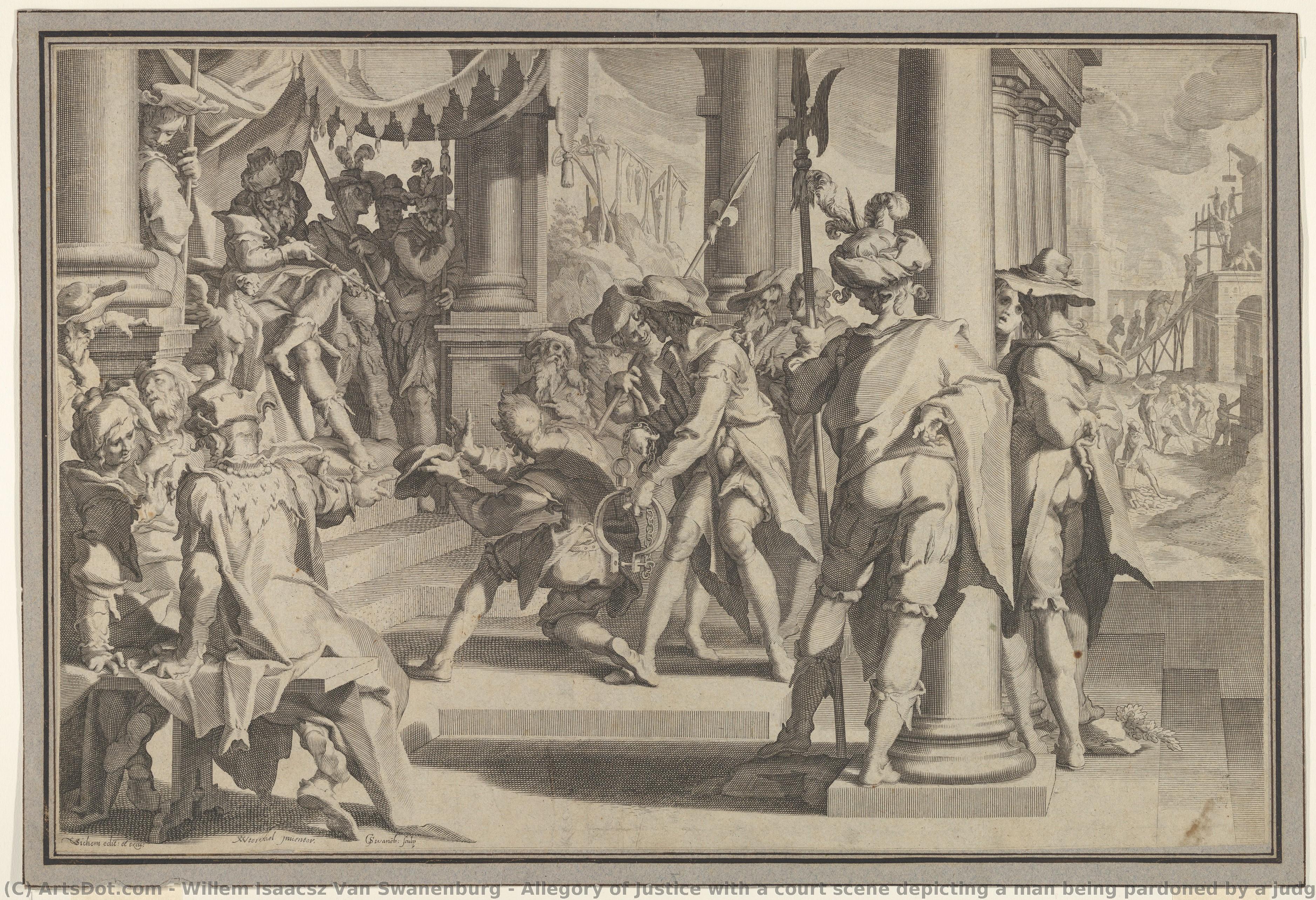 Allegory Of Justice With A Court Scene Depicting A Man Being Pardoned By A Judge — Willem Isaacsz. Van Swanenburg