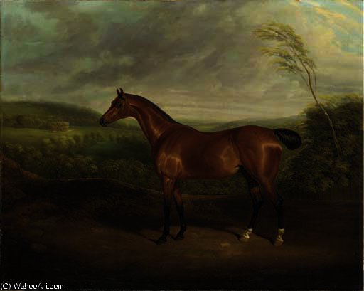 Cock Robin, A Chestnut Hunter In A Wooded Landscape With A Mansion Beyond — David Of York Dalby