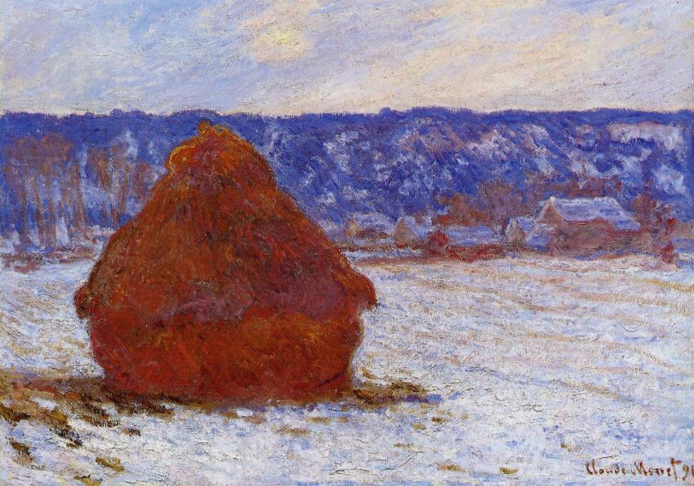 Almiar En Clima Nublado, Efecto De Nieve — Claude Monet
