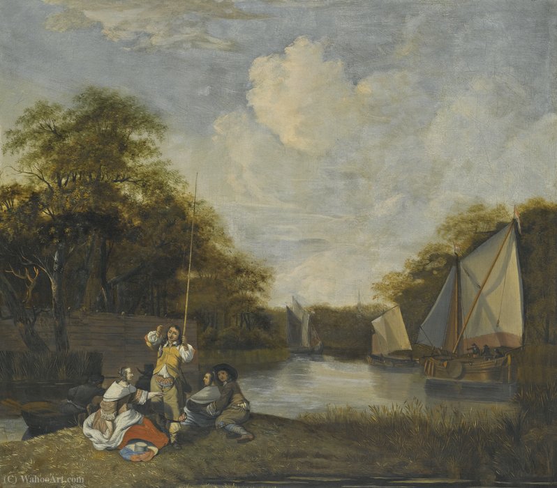 River Landscape With Party Fishing — Jacob Esselens
