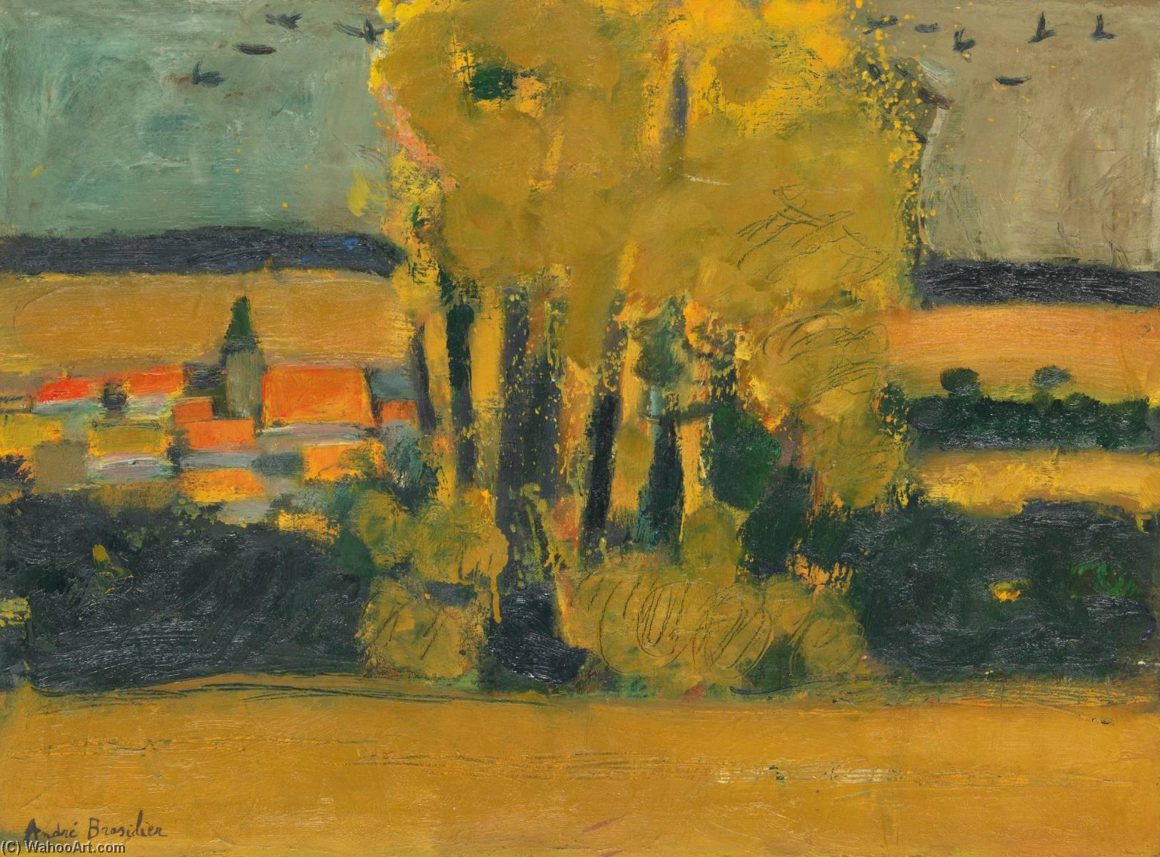 Village De L'aisne En Automne — André Brasilier
