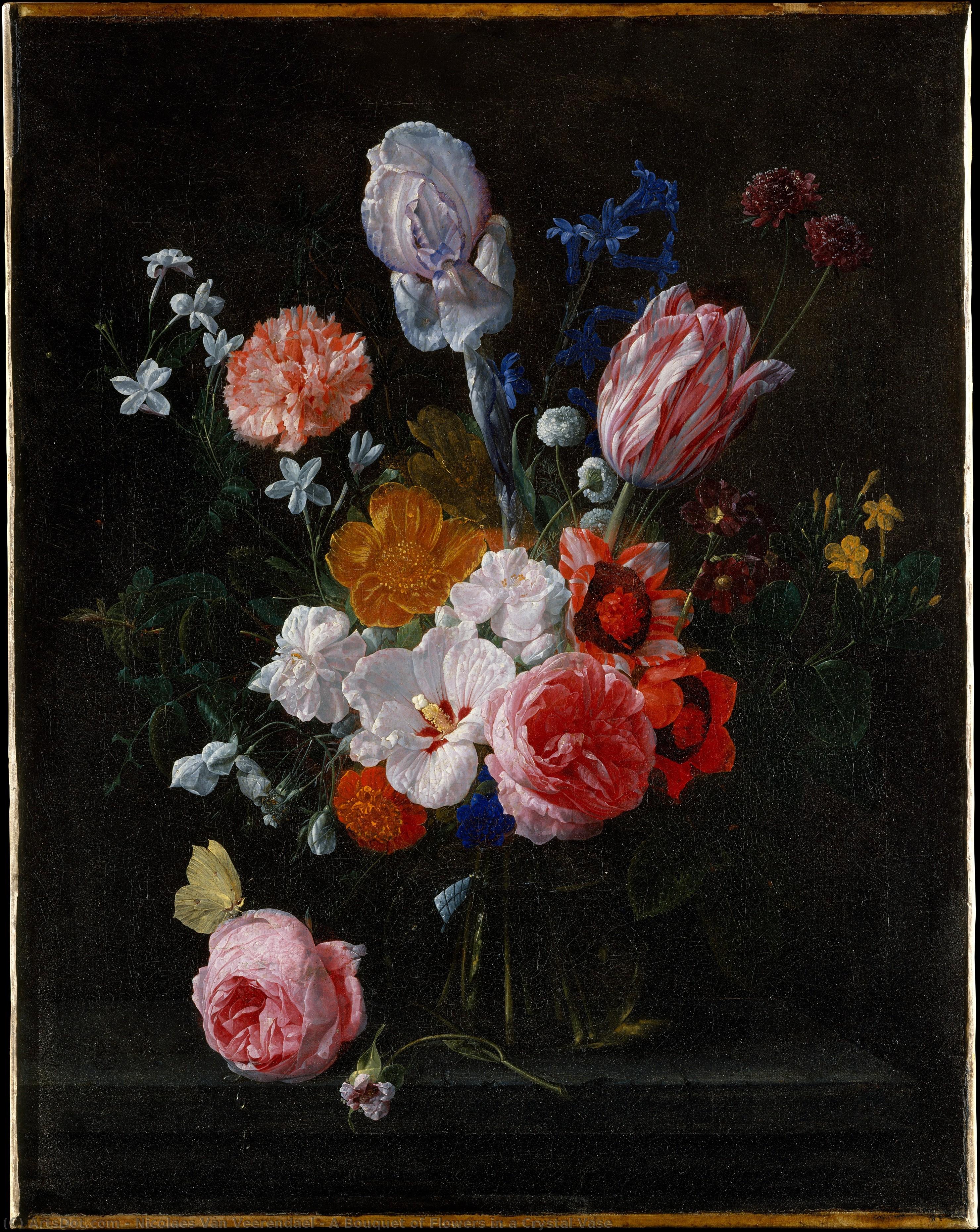 A Bouquet Of Flowers In A Crystal Vase — Nicolaes Van Veerendael