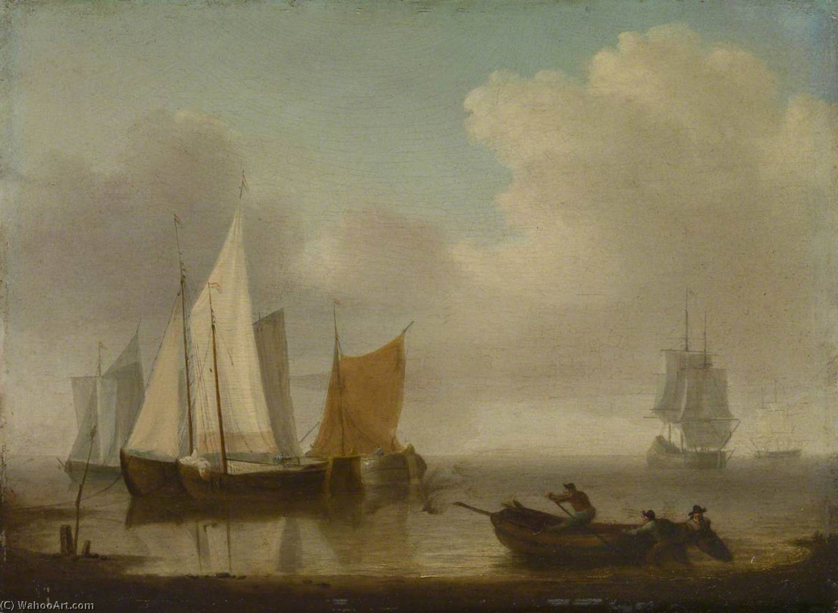 Dutch Vessels Becalmed Near The Shore — Willem Van De Velde The Elder