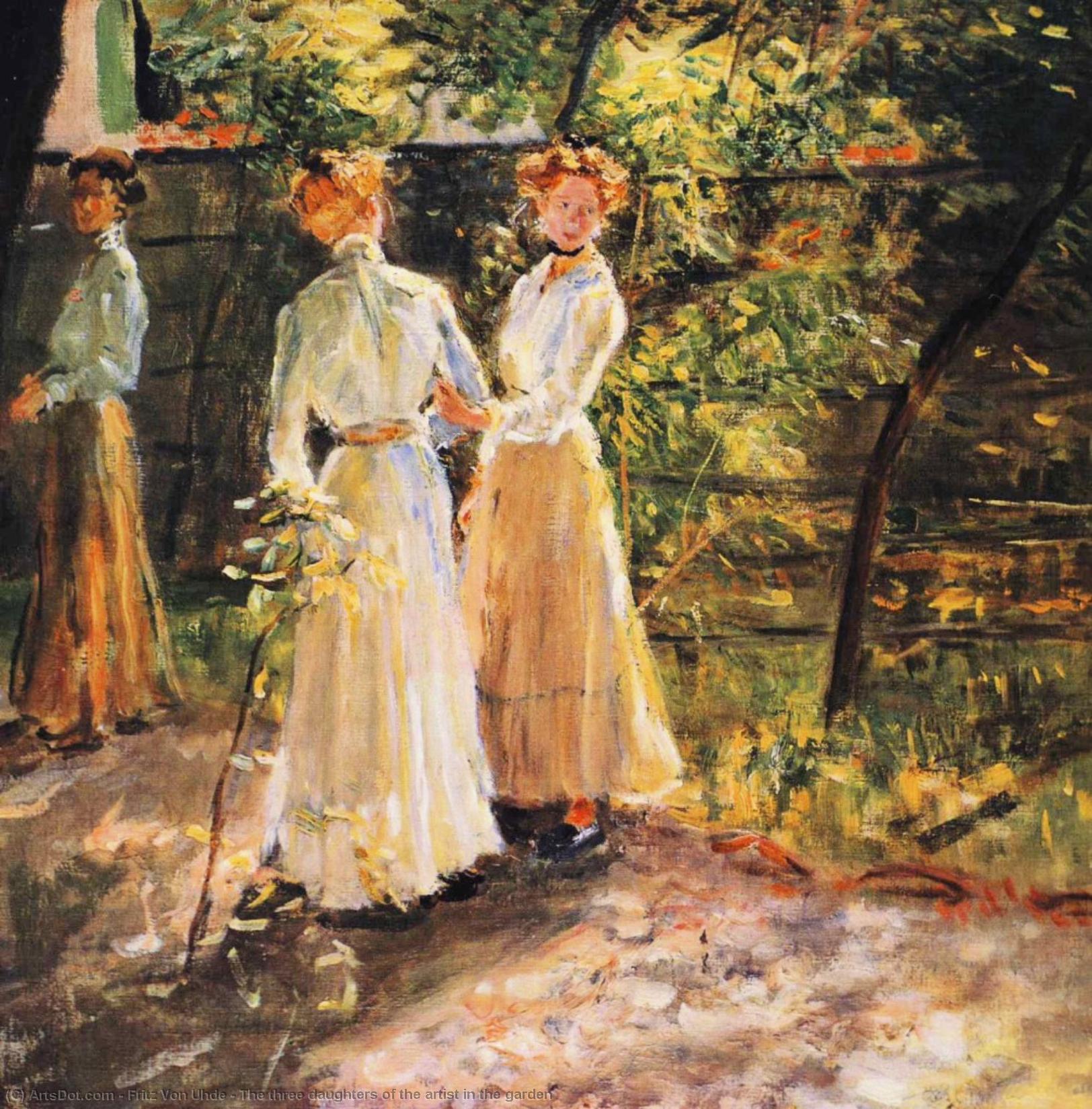 The Three Daughters Of The Artist In The Garden — Fritz Von Uhde