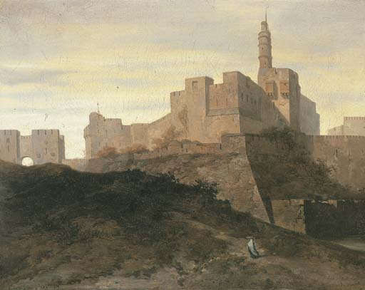 Jerusalem, A View Of The City Walls With The Gate Of Jaffa And The Tower Of David — Adrien Dauzats