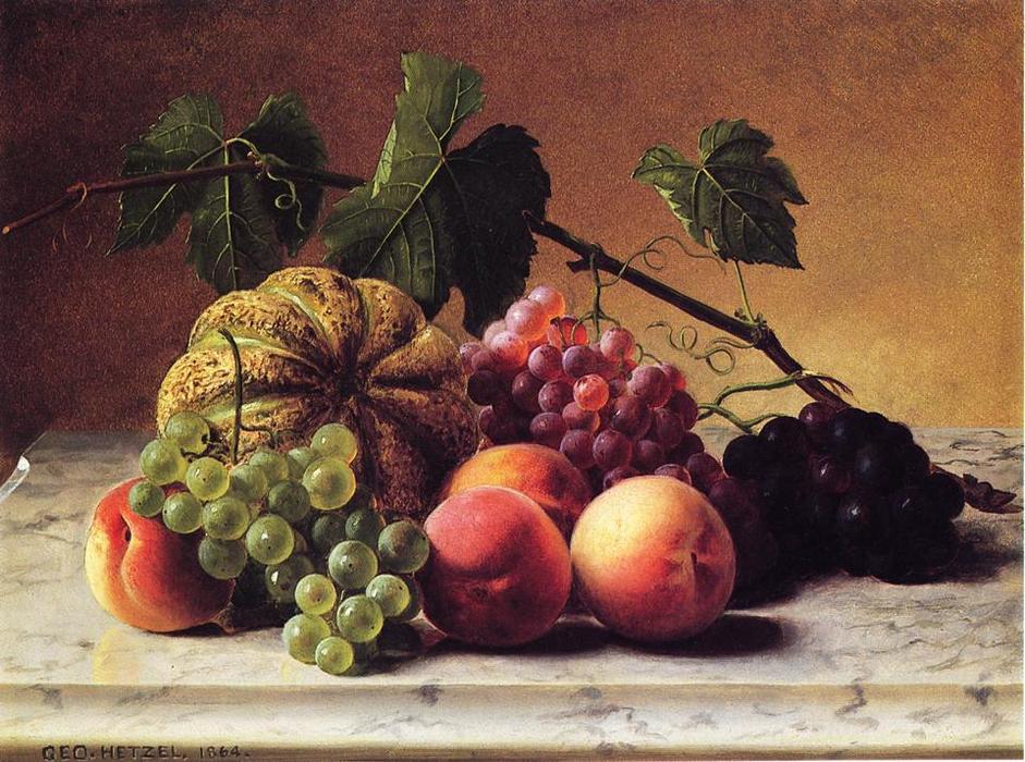 Still Life With Cantaloupe, Grapes And Peaches — George Hetzel