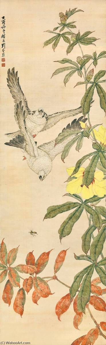 Pigeons By The Blossoms — Liu Kuiling