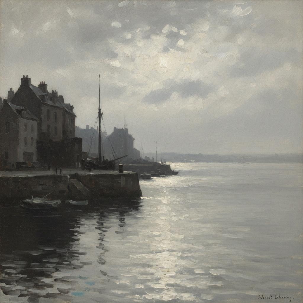 Solitude In Silver: The Silent Harbor At Dawn — Marc Duvallier