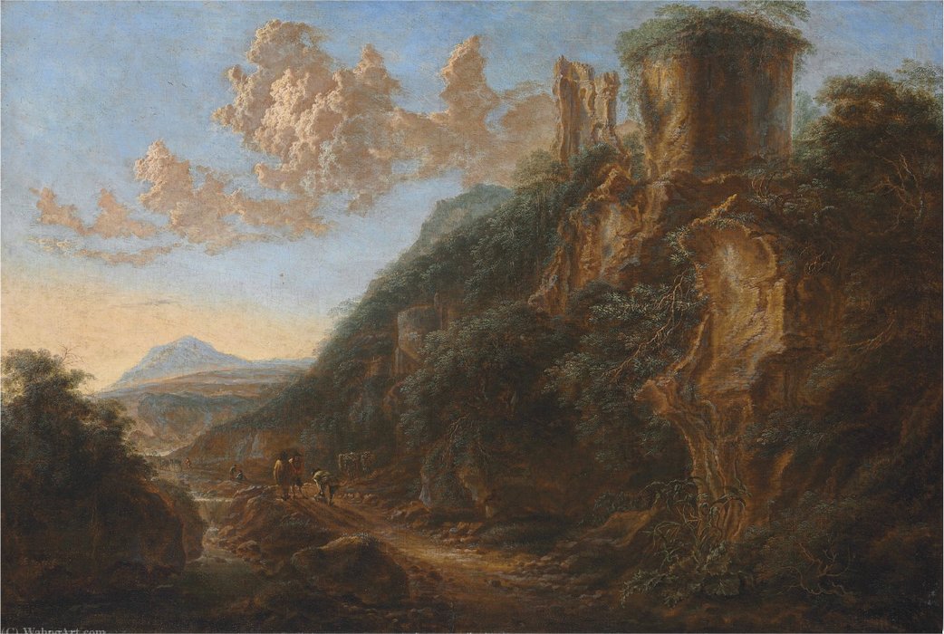 An Italianate Landscape With Travelers On A Path By A Ruin — Gilles Neyts