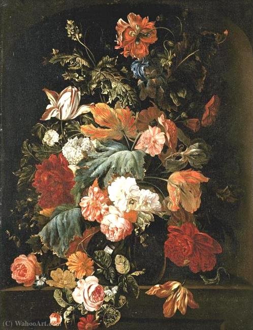 Flowers In A Glass Vase On A Stone — Ernst Stuven